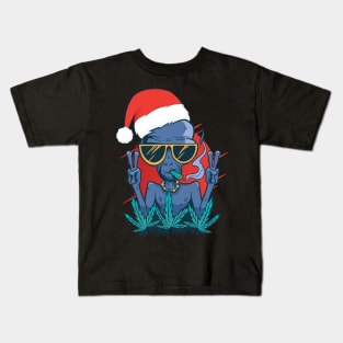 Santa Claus Alien Smoking Weed Christmas design Kids T-Shirt